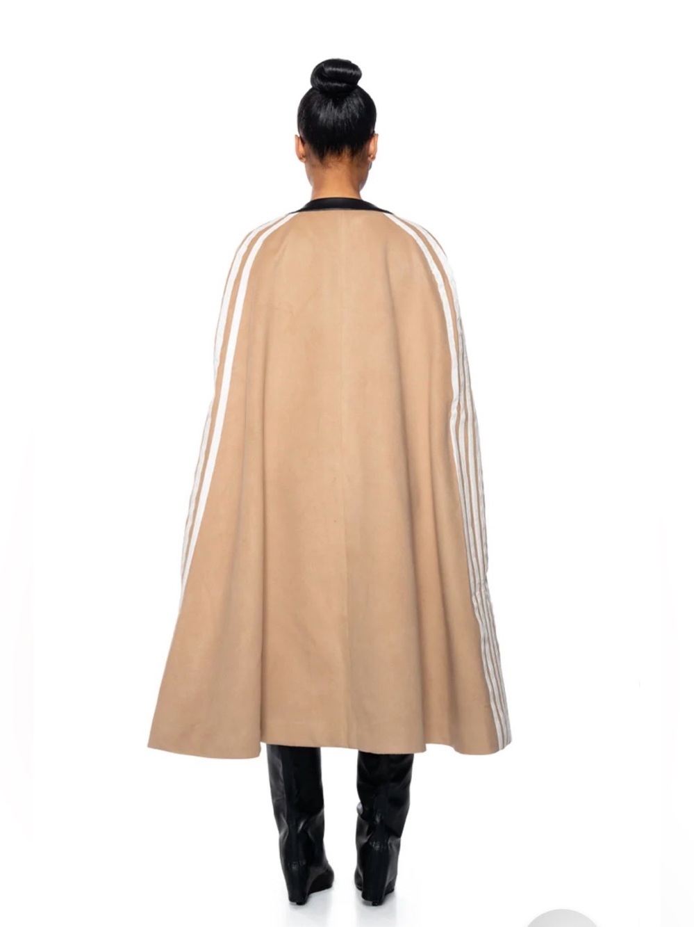 AKIRA Milan Street Style Poncho With Black Trim And White Stripes - Picture 3 of 12
